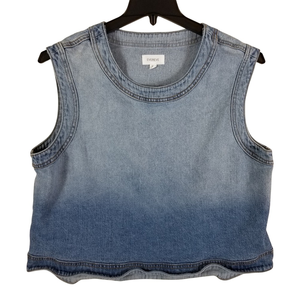 Evereve Ombre Denim Shell Top Sleeveless‎ Blue Indigo Crewneck Stretch XL